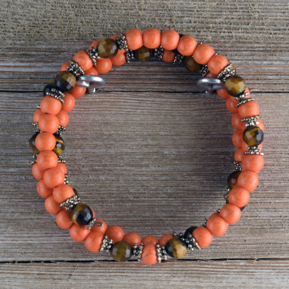 Orange Turquoise & Tiger Eye Double Cross 3PC Set - Picture 5 of 8